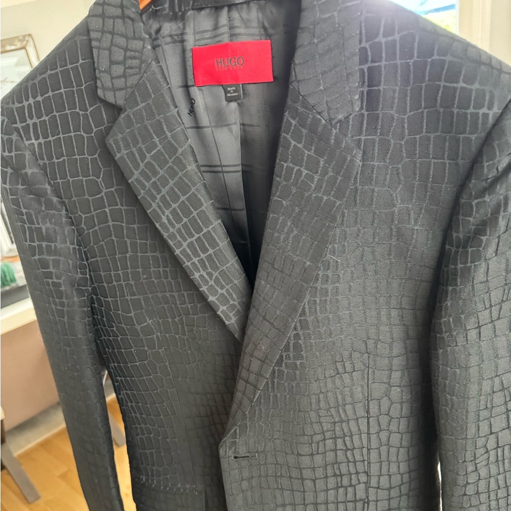Men’s HUGO by Hugo Boss Black Crocodile print Jacket Sport-coat Blazer Size 36R